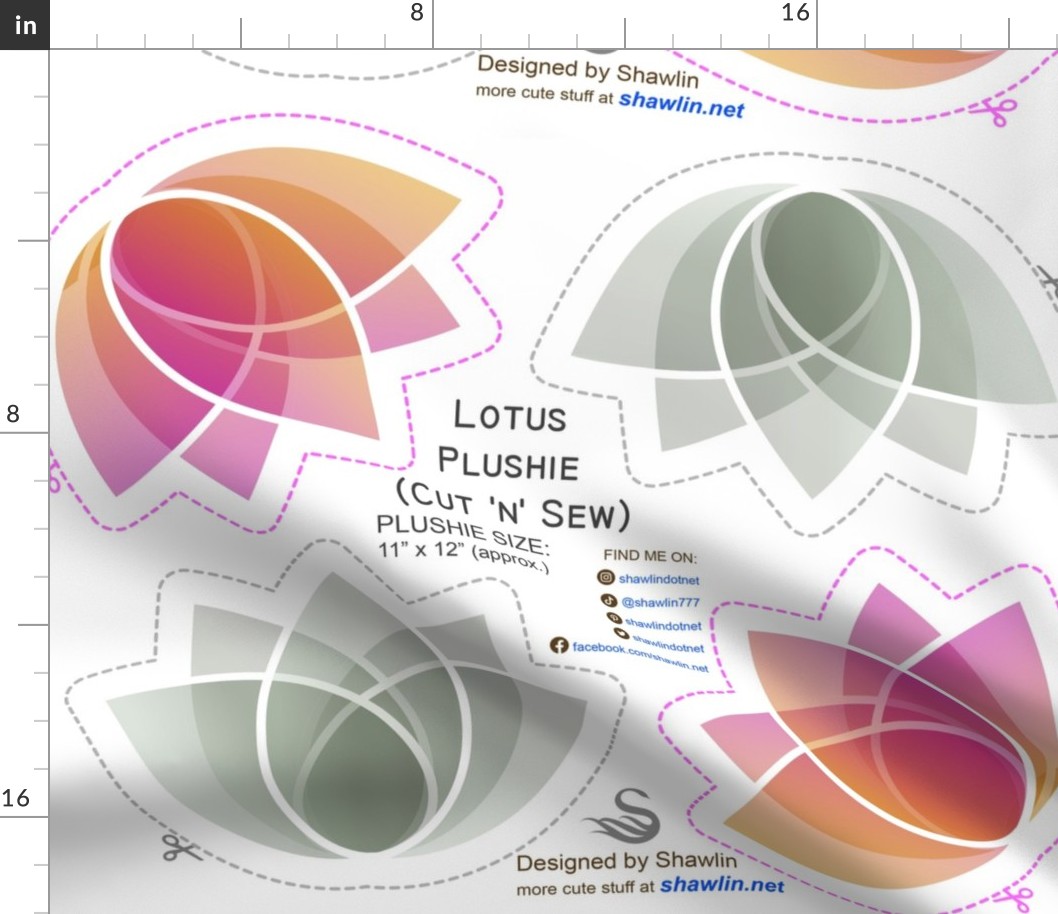  Lotus plushie cut and sew DIY stuffed toy in pink and forest green