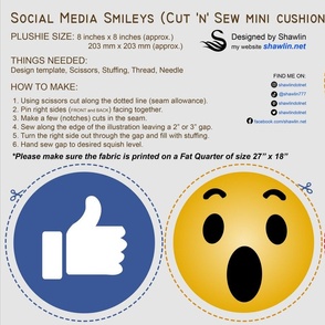 Social media smileys cut and sew mini cushions DIY project Template