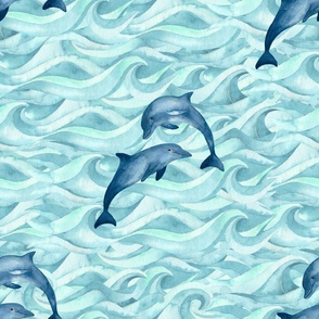 Dolphins and Ocean Waves - Large