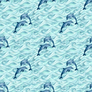 Dolphins and Ocean Waves - Medium