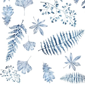blue ferns and leaves pattern 