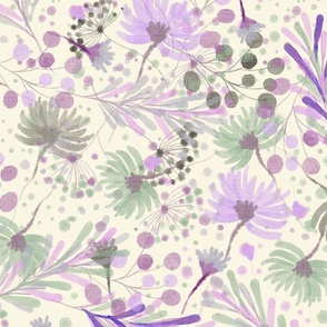 (L) Watercolor Botanicals // Purple Berry and Sage on Cream