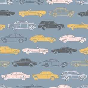 (small scale) linear retro cars on grey