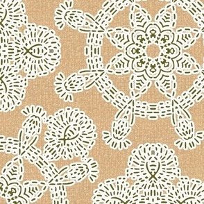 White Beaded Circles on Beige