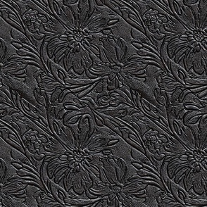 Black Leather Textured Florals