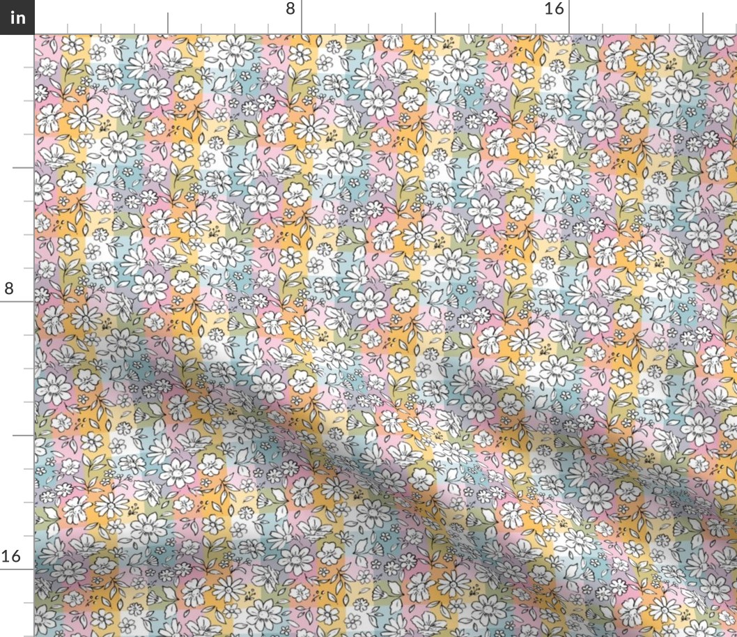 Ditsy floral on pastel plaid - extra small scale