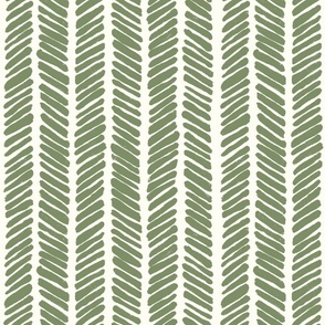 Hand Drawn Doodle Herringbone Stripes, Sage Green and Natural White (Medium Scale)