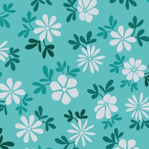 Large scale abstract flowers, green and teal, perfect for bedding