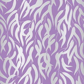 Silver trailing eucalyptus branches with leafs on royal purple. Great for home decor, curtains, bedding