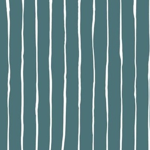 Hand Drawn Doodle Pinstripes, White on Vining Ivy Green (Medium Scale)