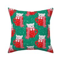 Cute White Cat in a Red Cup Pattern