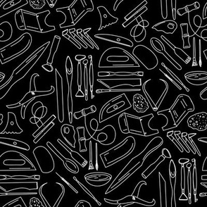 Pottery Tools, White on Black