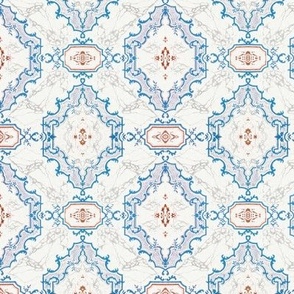 1850s Historical Flourish Design in Blue, Red, and Marble