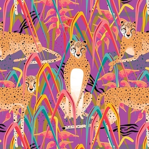 Cheetahs in reeds purple