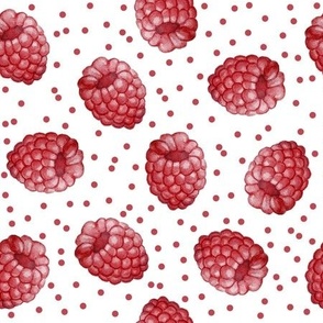 Raspberry Pattern with Red Polka Dot on White Background