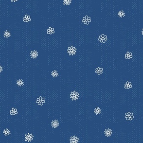 scattered white flowers on dark blue | large