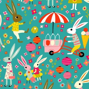 Bunny summer ice cream meadow // large // turquoise 