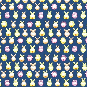 rows of bunnies on dark blue | small