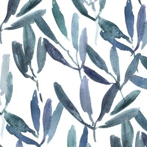 Indigo tropical jungle - watercolour nature - leaves pattern for home decor wallpaper - watercolor  leaf tropics b094-5