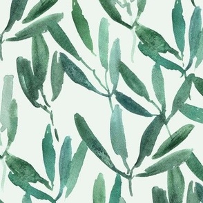 Jade green tropical jungle - watercolour emerald nature - leaves pattern for home decor wallpaper - watercolor  leaf tropics b094-7