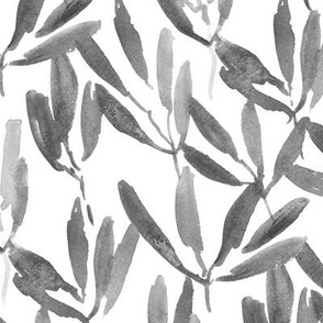 noir tropical jungle - watercolour grey nature - gray leaves pattern for home decor wallpaper - watercolor  leaf tropics b094-10