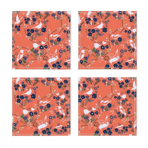 Birds, Bees and Blooms on Soft Orange - Medium