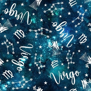 Large Scale Virgo Zodiac Symbols on Teal Galaxy