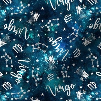 Medium Scale Virgo Zodiac Symbols on Teal Galaxy