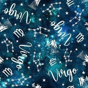 Medium Scale Virgo Zodiac Symbols on Teal Galaxy