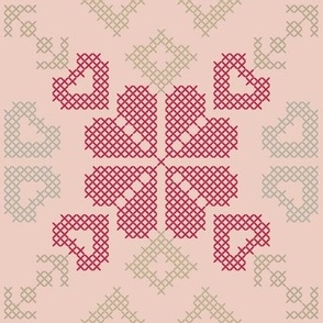 Cross Stitch Ornament - viva magenta hearts 