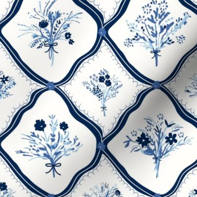 Five Patch Design Pretty Summer Bouquets on Handkerchiefs in Blue - Medium