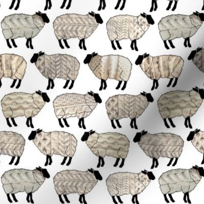 Wee Wooly Sheep in Aran Sweaters (white background small scale)