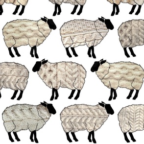 Wee Wooly Sheep in Aran Sweaters (white background large scale)