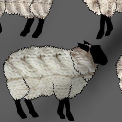 Wee Wooly Sheep in Aran Sweaters (dark grey background large scale)