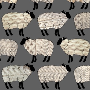 Wee Wooly Sheep in Aran Sweaters (dark grey background large scale)