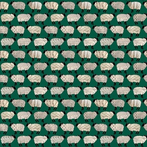 Wee Wooly Sheep in Aran Sweaters (green background small scale) 