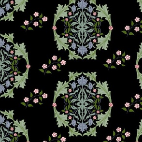 William Morris Tulip tile mirrored Damask on Blac