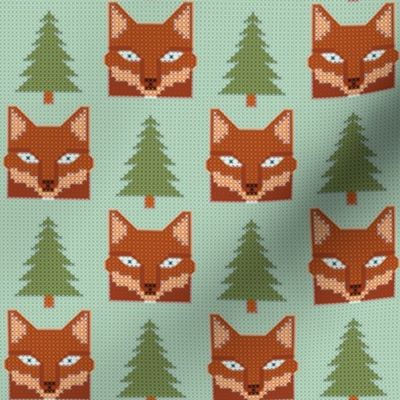 (S)  Fox cross stich celadon green