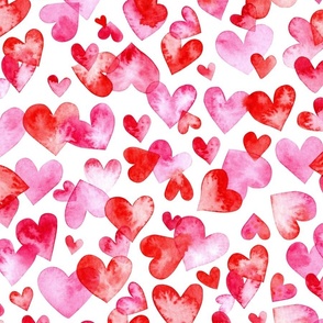 MEDIUM Overlapping Watercolor Pink and Red Hearts (Valentines Hugs and Kisses Collection)