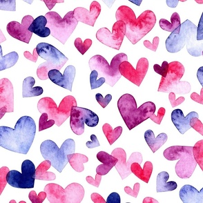 MEDIUM Overlapping Watercolor Pink and Purple Hearts (Valentines Hugs and Kisses Collection)