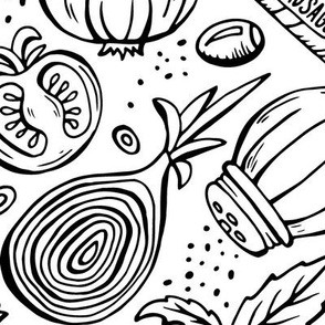 Pizza Night - Coloring Book Black & White Large Scale