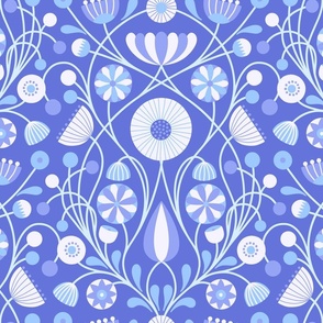 Favorite Fall Flowers Art Nouveau XL 24 wallpaper scale in blue by Pippa Shaw