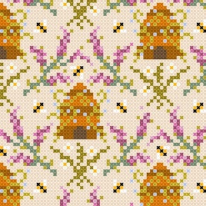 Cross Stitch Bees and Lavender Large