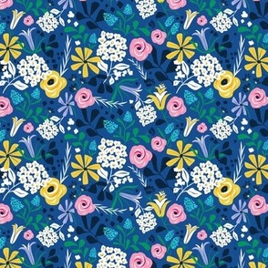 Darcy - Retro Floral - Blue Small Scale