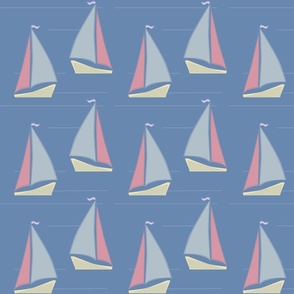 Pastel Boats on Blue