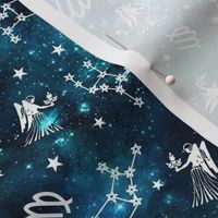 Medium Scale Virgo Zodiac Symbols on Teal Galaxy