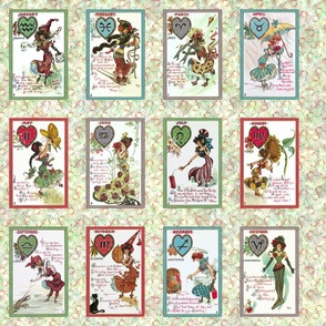 Zodiac Vintage Valentine - Fat Quarter Panels | Red Green Pattern
