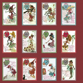Zodiac Vintage Valentine - Fat Quarter Panels | Red
