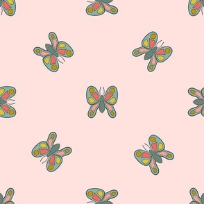 Colorful Butterflies on Blush Pink Background