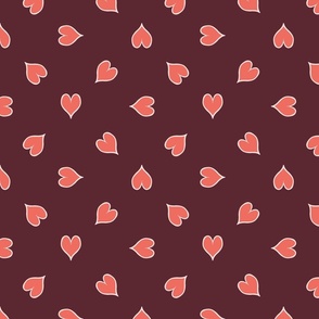 Pink Hearts on Burgundy Red Background
